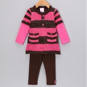 NWT Nannette Girl Brown & Pink stripe tunic & brown leggings Baby Girl 12 month